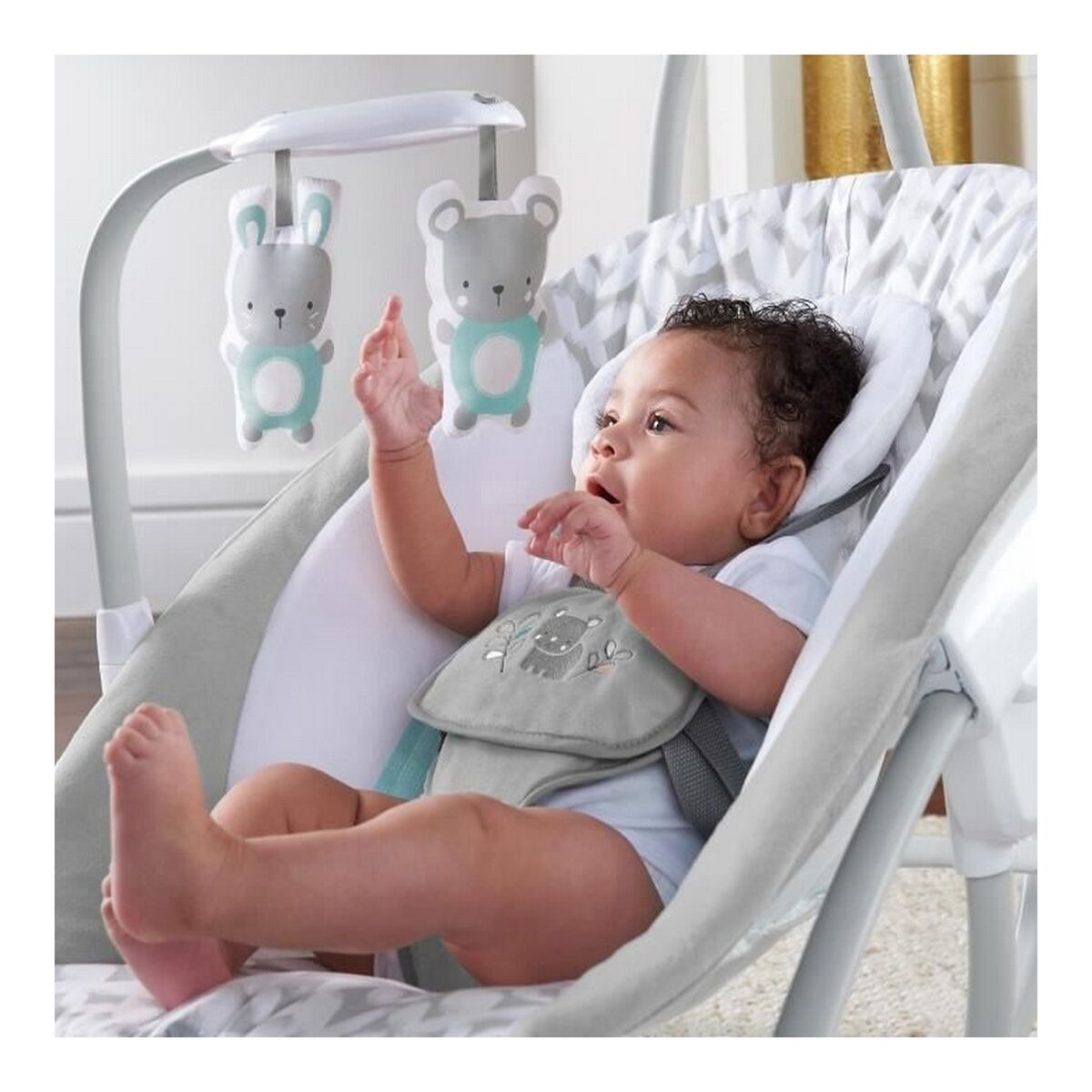 Scaun Balansoar Ingenuity 2-in-1 Swing Lounger - Raylan Gri Alb - Bebelus, Activitate și divertisment