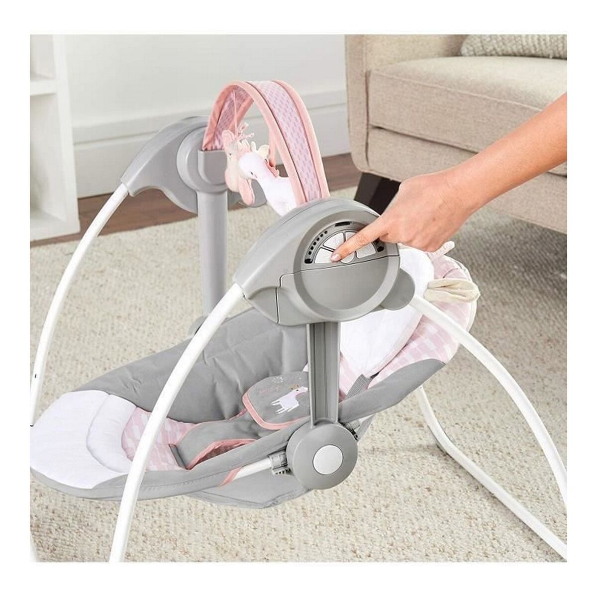 Scaun Balansoar Ingenuity Compact Swing - Flora Roz deschis - Bebelus, Activitate și divertisment
