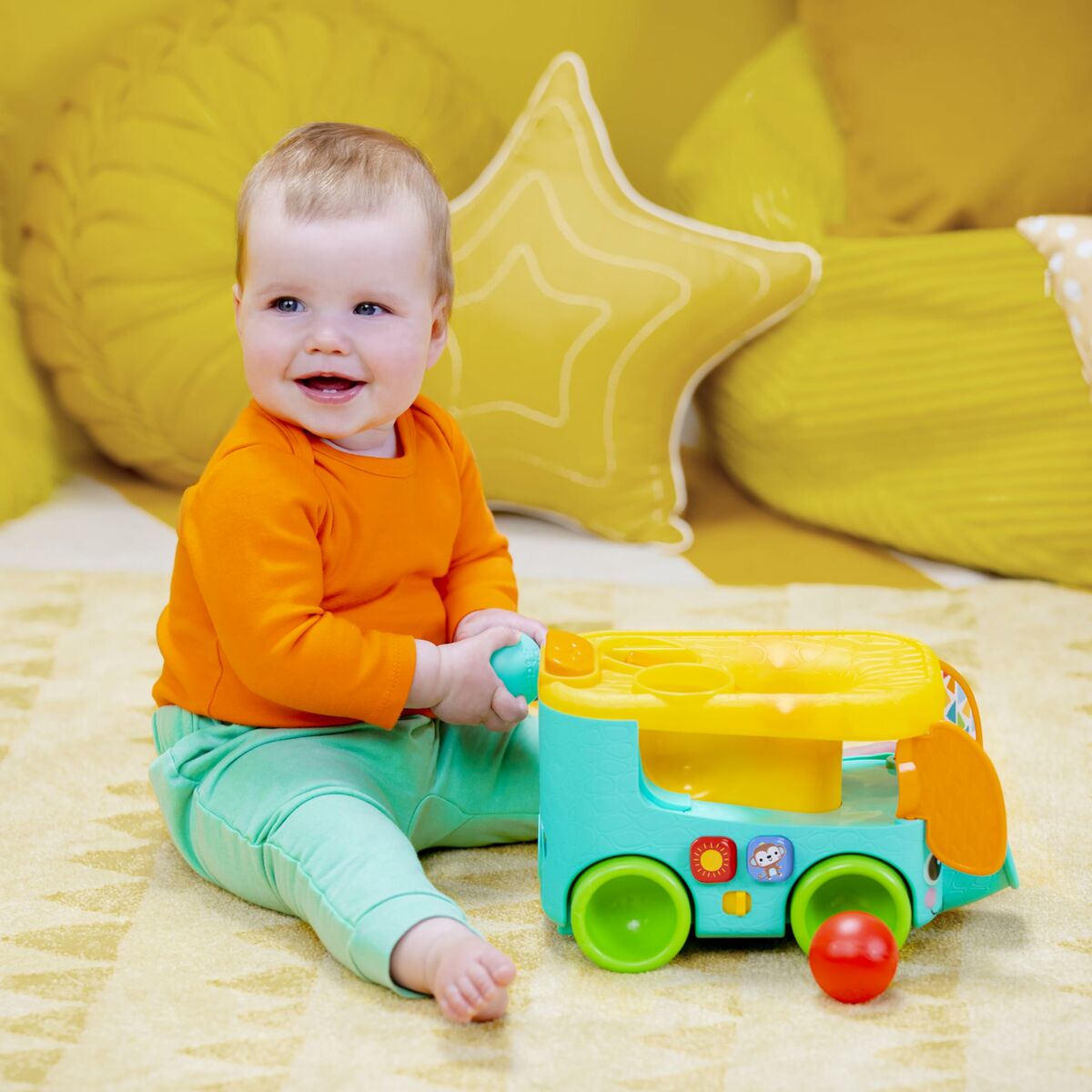 Jucărie de tras și împins Bright Starts Pop & Roll Safari Bus - Bebelus, Jucăriile copilăriei timpurii