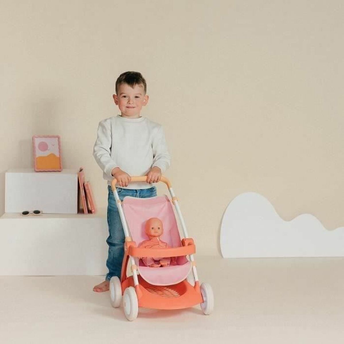 Cărucior de Păpuși Smoby Baby Nurse, Cadru Metalic, Roți Silențioase, Design Modern, Recomandat 18+ Luni - Jucarii si jocuri, Imitații de jocuri