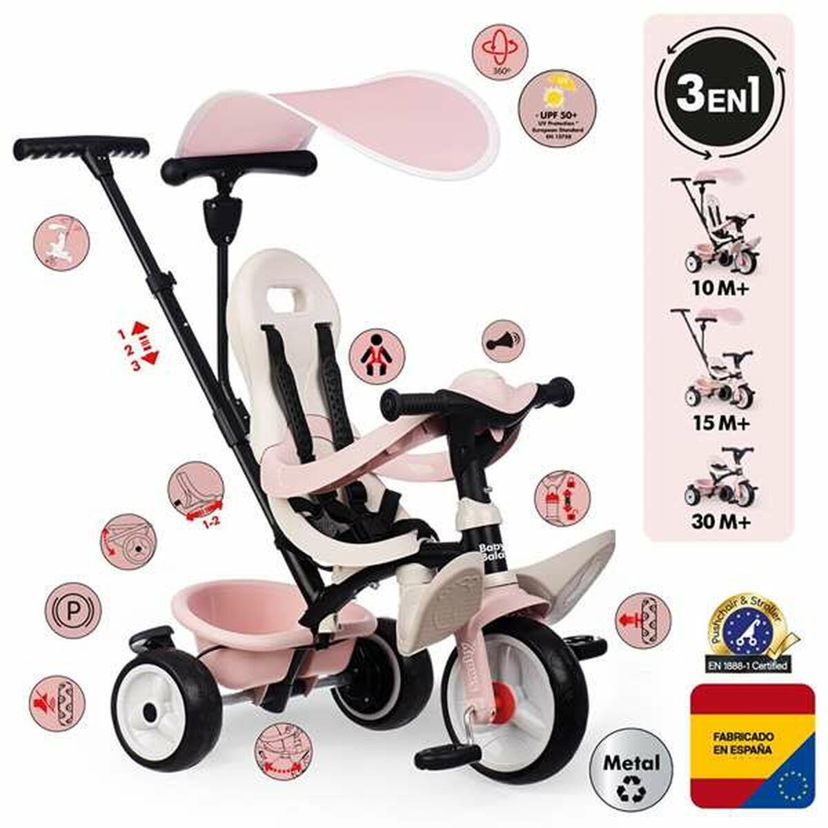 Triciclu Smoby Paseo para bebés Roz - Jucarii si jocuri, În aer liber și sport