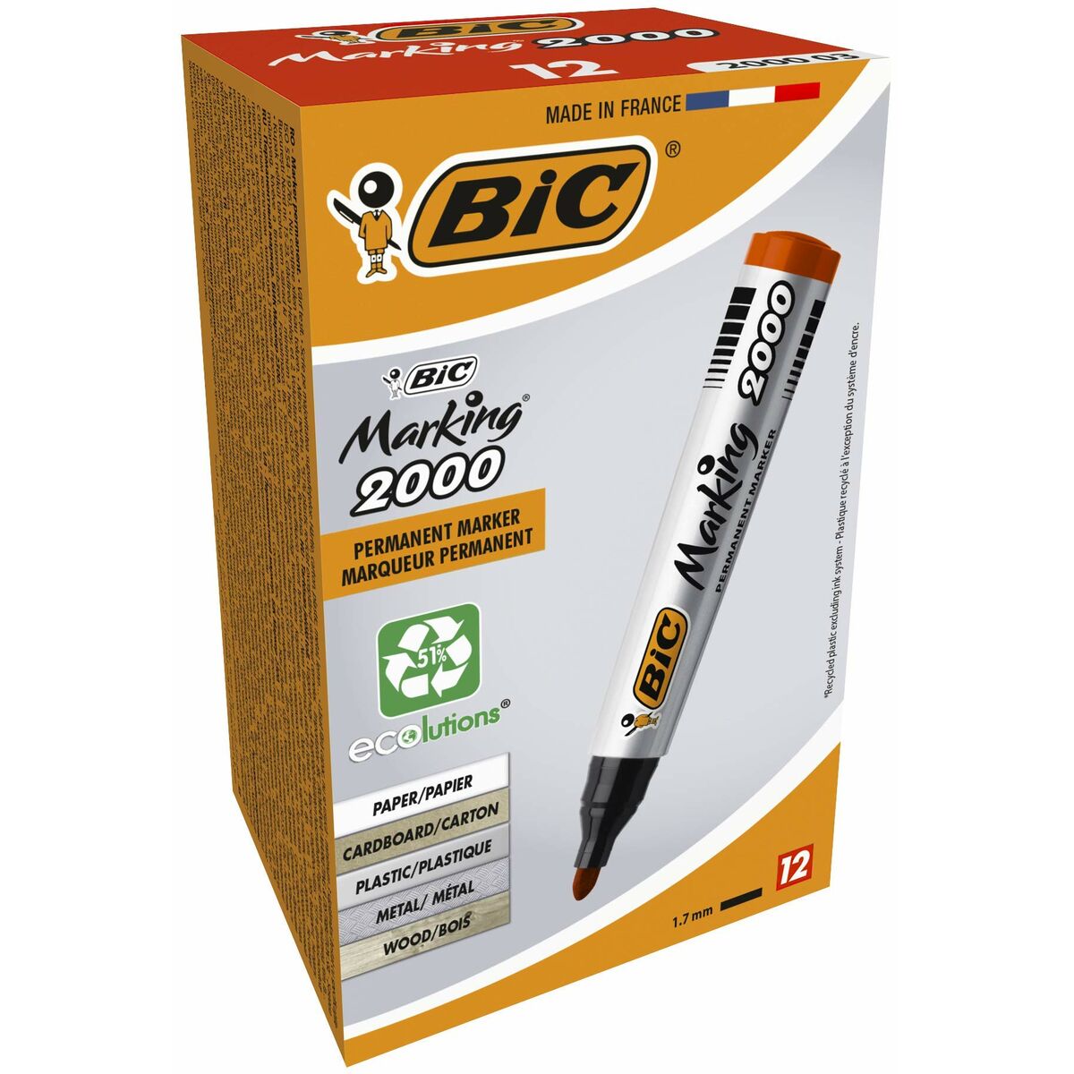 Marker permanent Bic Marking 2000 Roșu 12 Piese - Birou și papetărie, Pixuri, creioane și articole de scris