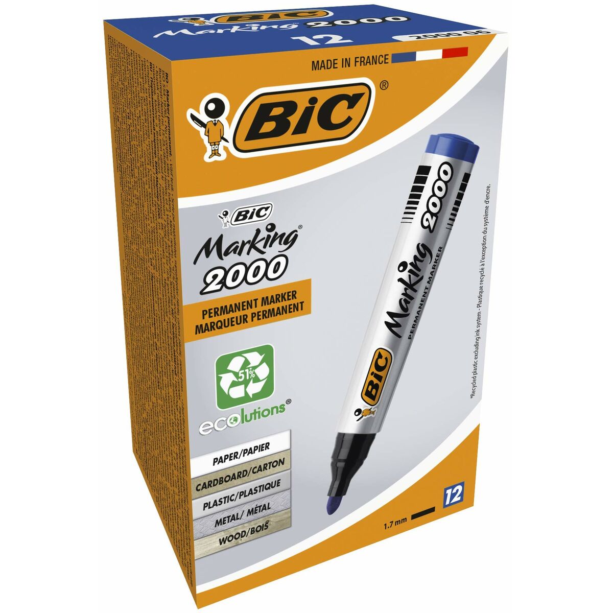 Marker permanent Bic Marking 2000 Albastru 12 Piese - Birou și papetărie, Pixuri, creioane și articole de scris