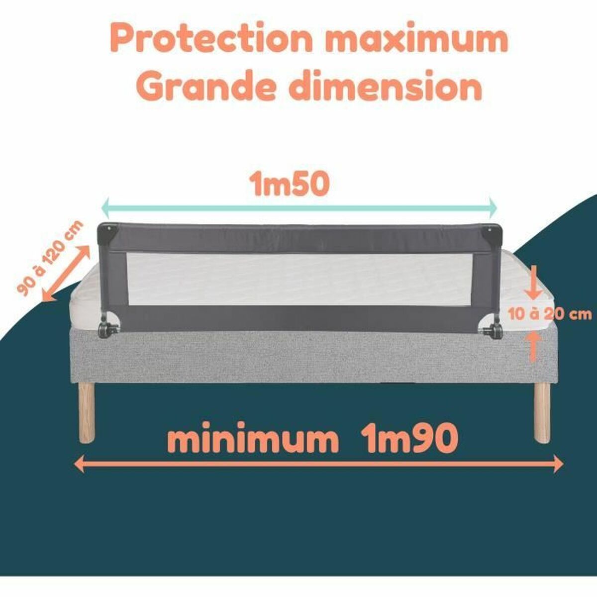 Bară de siguranță pentru pat Looping BL5003G 44 x 150 cm Gri - Bebelus, Dormitor