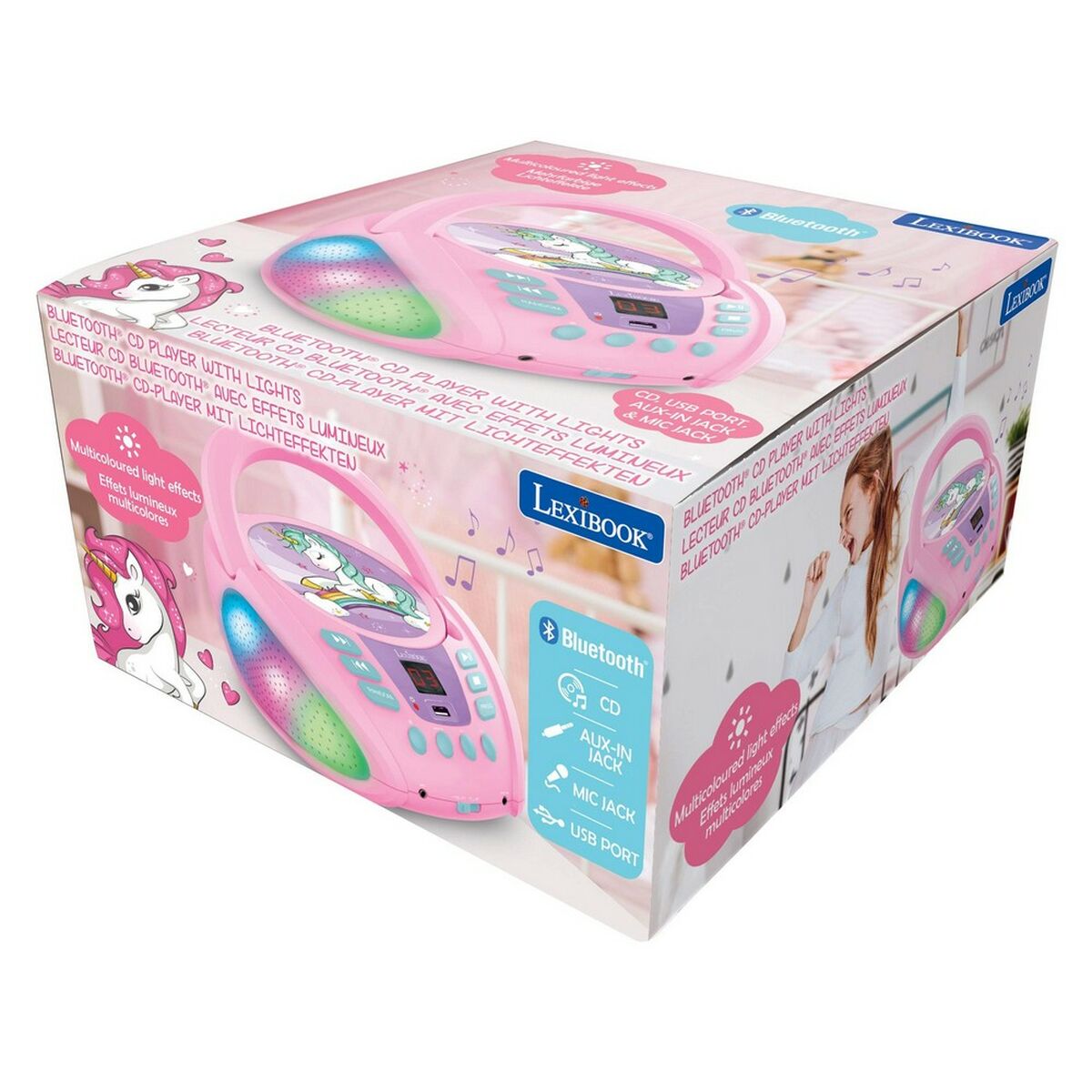 Reproducător CD/MP3 Lexibook Infantil Roz Bluetooth Unicorn - Jucarii si jocuri, Instrumente muzicale pentru copii