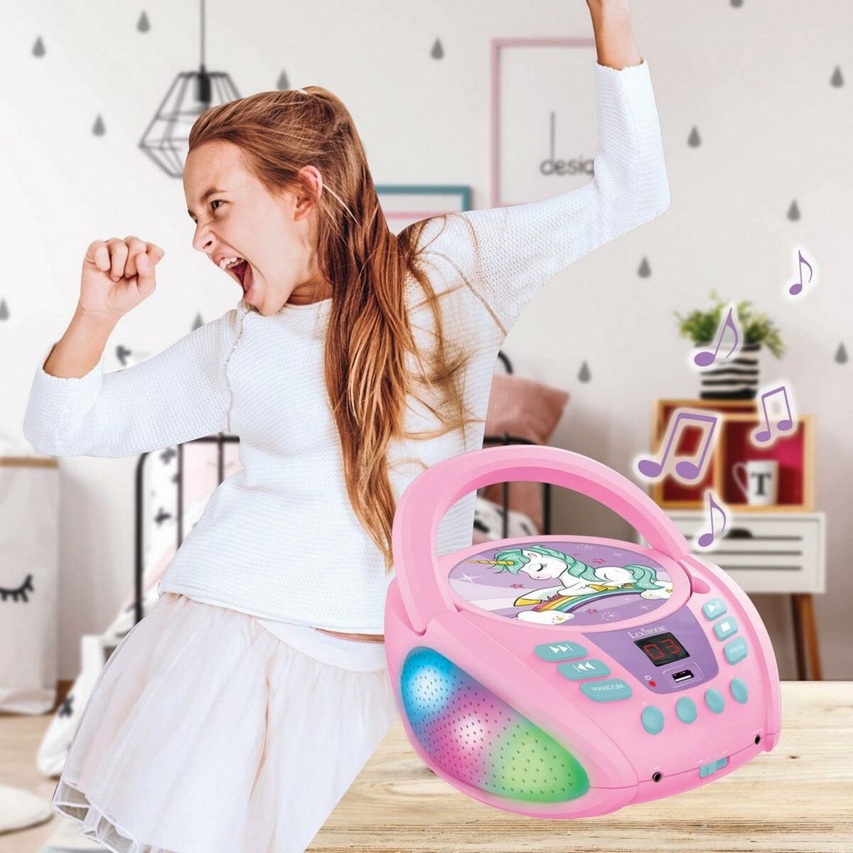 Reproducător CD/MP3 Lexibook Infantil Roz Bluetooth Unicorn - Jucarii si jocuri, Instrumente muzicale pentru copii