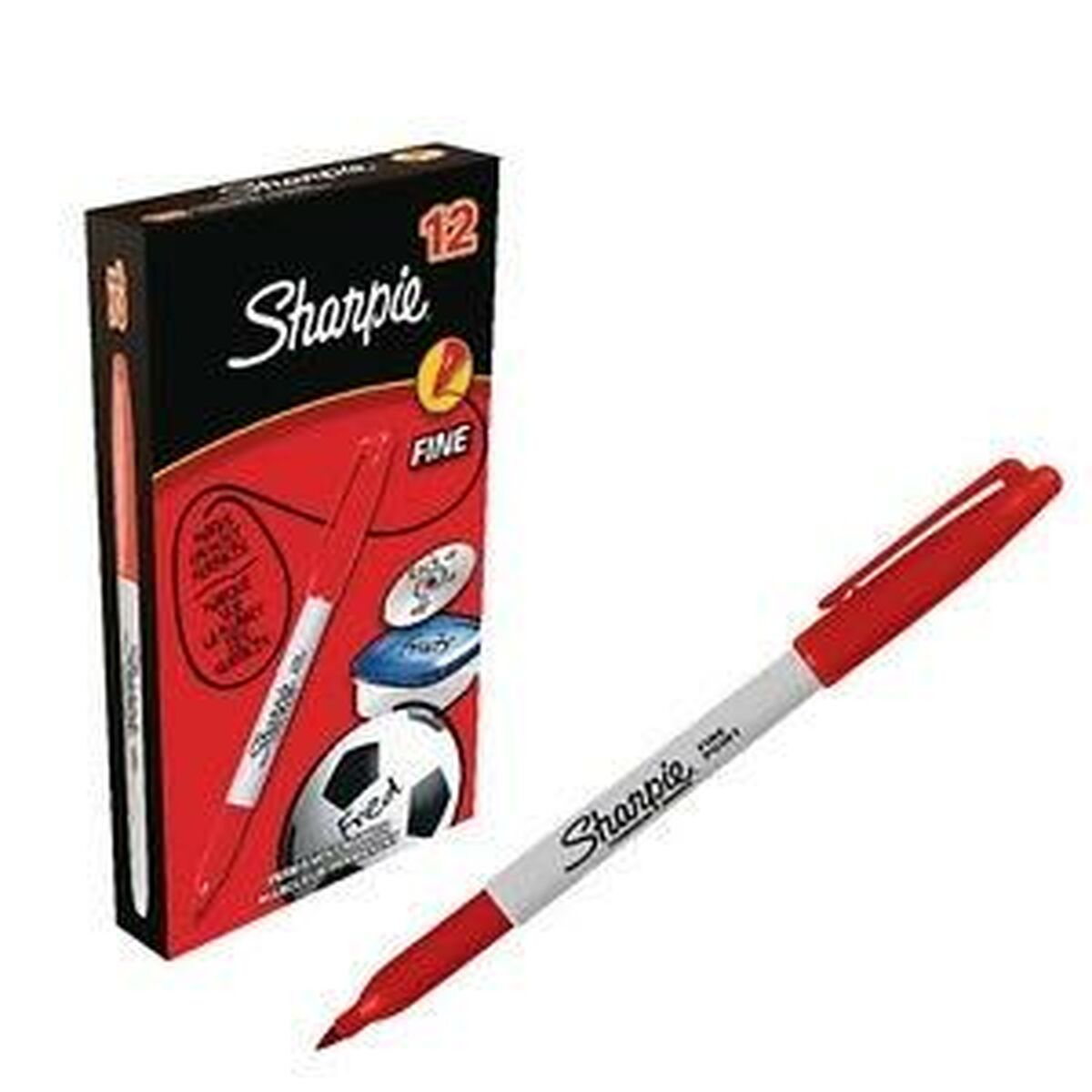 Marker permanent Sharpie Fine Point Roșu (12 Unități) - Birou și papetărie, Pixuri, creioane și articole de scris