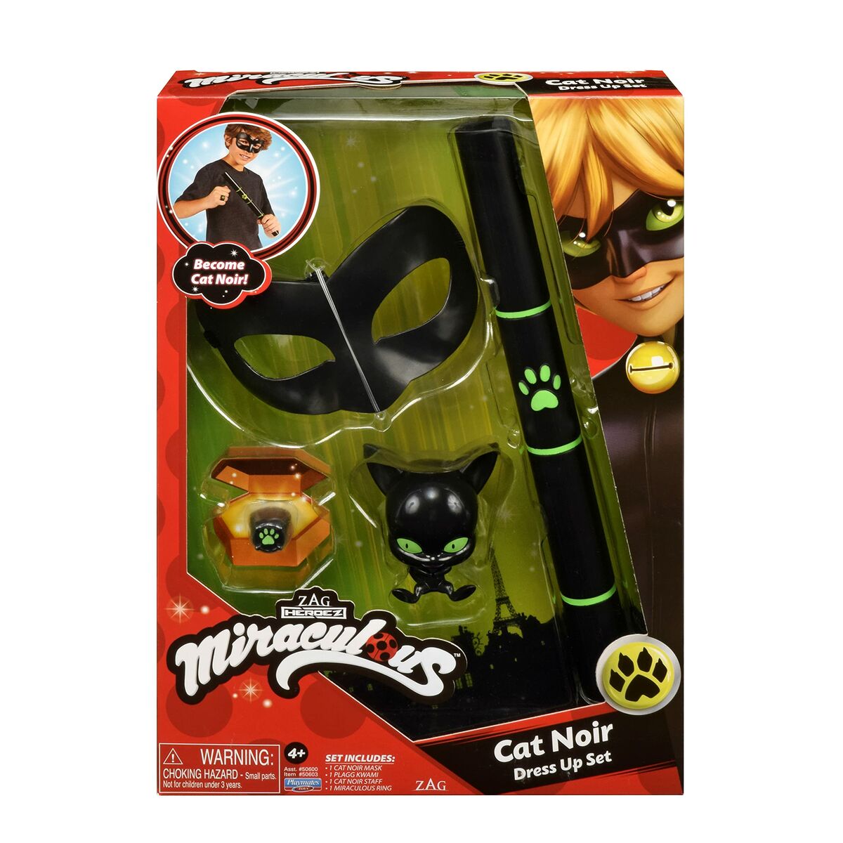 Costum Deghizare pentru Copii Miraculous: Tales of Ladybug & Cat Noir Transformation Set - Cat Noir 4 Piese Negru Multicolor - Jucarii si jocuri, Costume și accesorii