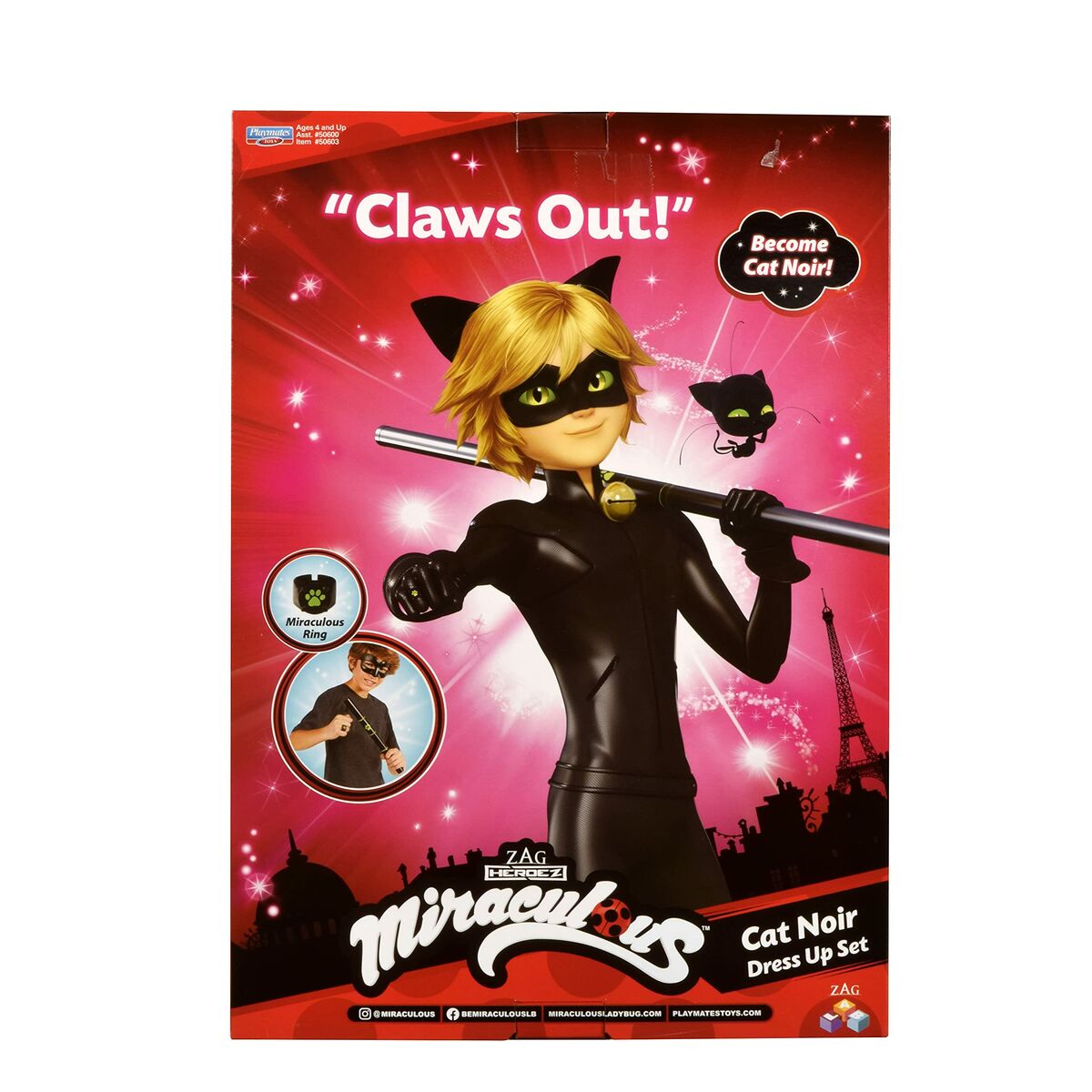 Costum Deghizare pentru Copii Miraculous: Tales of Ladybug & Cat Noir Transformation Set - Cat Noir 4 Piese Negru Multicolor - Jucarii si jocuri, Costume și accesorii