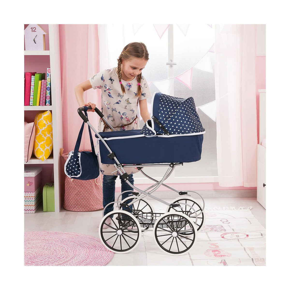 Cărucior pentru Păpuși Reig Classic Deluxe 70 x 42 x 89 cm Albastru - Jucarii si jocuri, Păpuși și accesorii