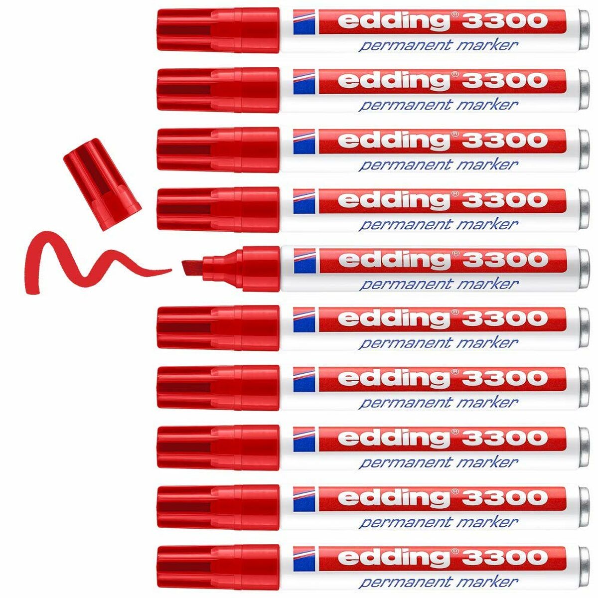 Marker permanent Edding 3300 Roșu (10 Unități) - Birou și papetărie, Pixuri, creioane și articole de scris