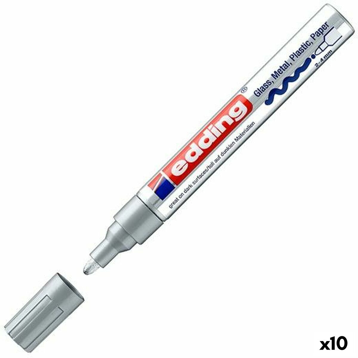 Marker permanent Edding 750 Argintiu 10 Unități 2-4 mm (10 Unități) - Birou și papetărie, Pixuri, creioane și articole de scris