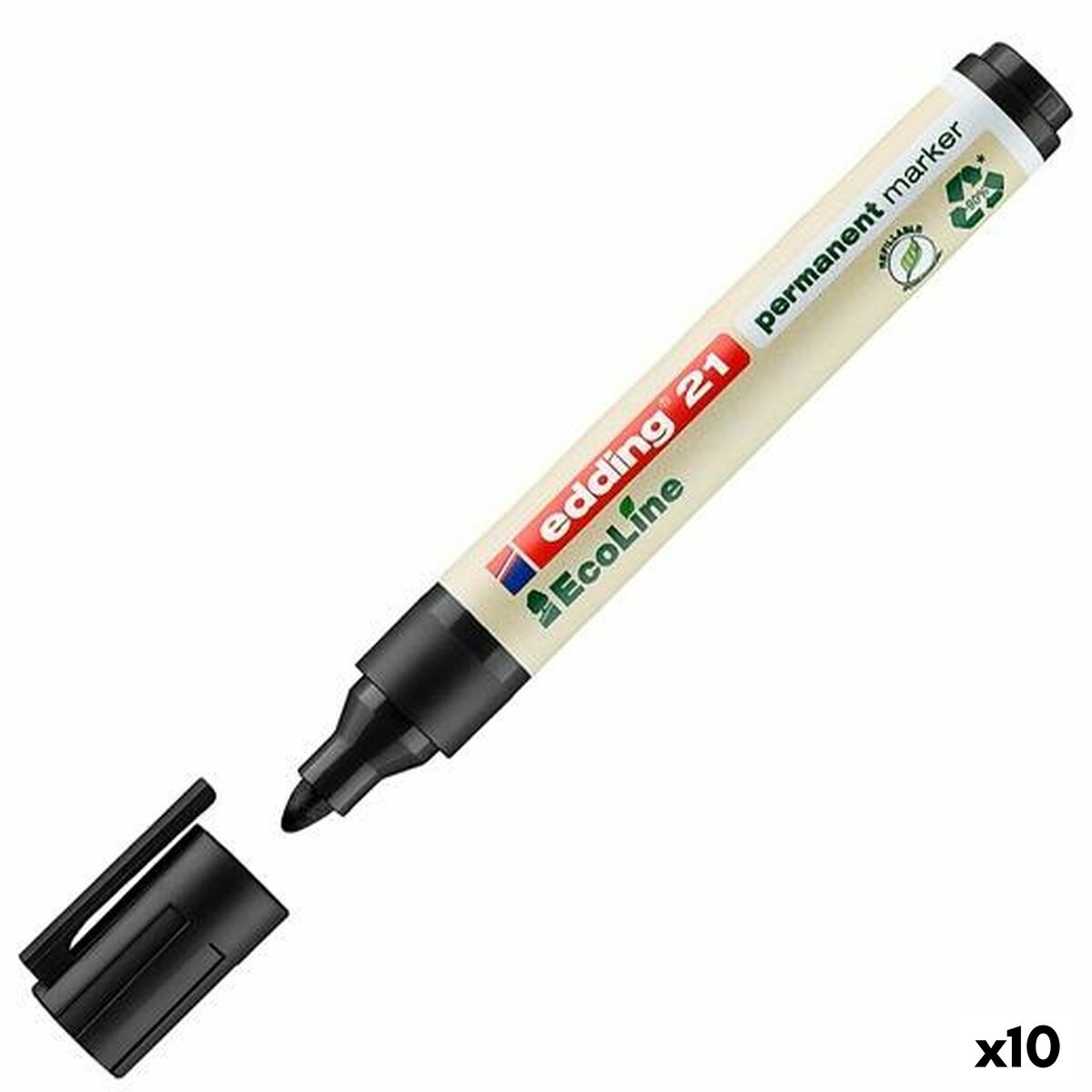 Marker permanent Edding 21 Ecoline Negru (10 Unități) - Birou și papetărie, Pixuri, creioane și articole de scris