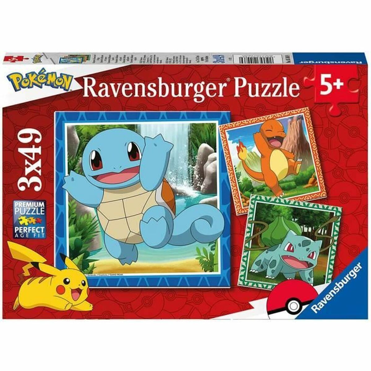 Set de 3 Puzzle-uri Pokémon Ravensburger 05586 Bulbasaur, Charmander & Squirtle 147 Piese - Jucarii si jocuri, Puzzle-uri și puzzle-uri