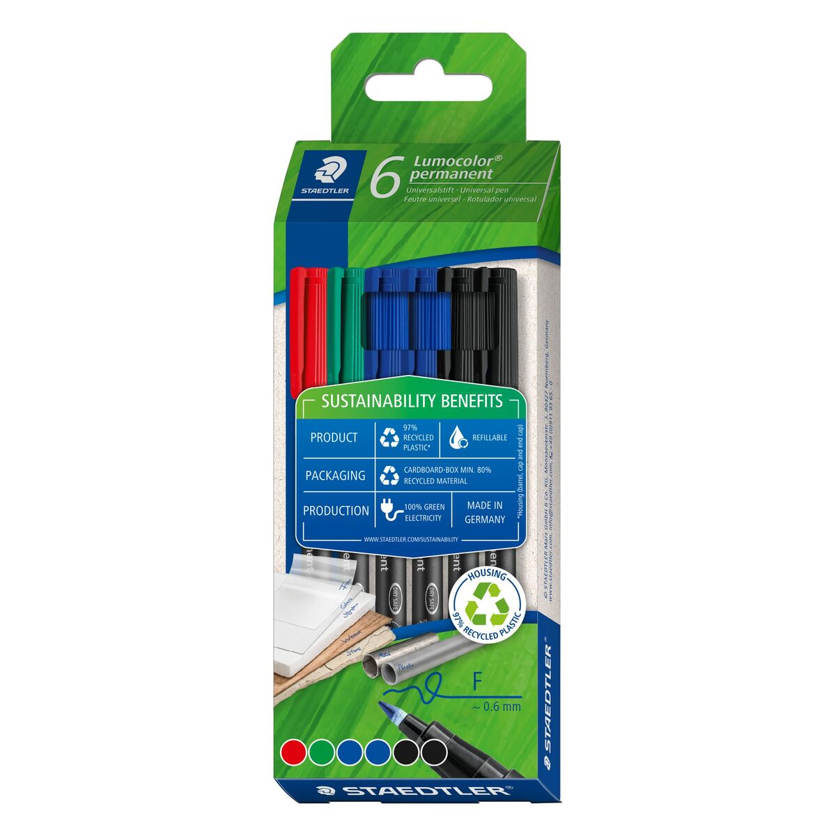 Set de Carioci Staedtler Lumocolor Permanent 6 Piese Multicolor 0,6 mm - Birou și papetărie, Pixuri, creioane și articole de scris