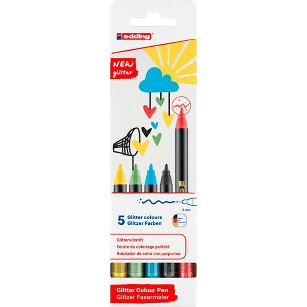 Set de Carioci Edding New Glitter Multicolor 5 Piese (6 Unități) - Birou și papetărie, Pixuri, creioane și articole de scris