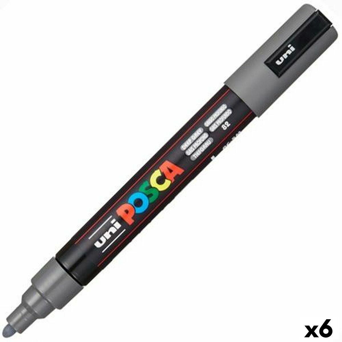 Marcaj de vopsea acrilică POSCA PC-5M Gri închis 1,8-2,5 mm (6 Unități) - Birou și papetărie, Pixuri, creioane și articole de scris