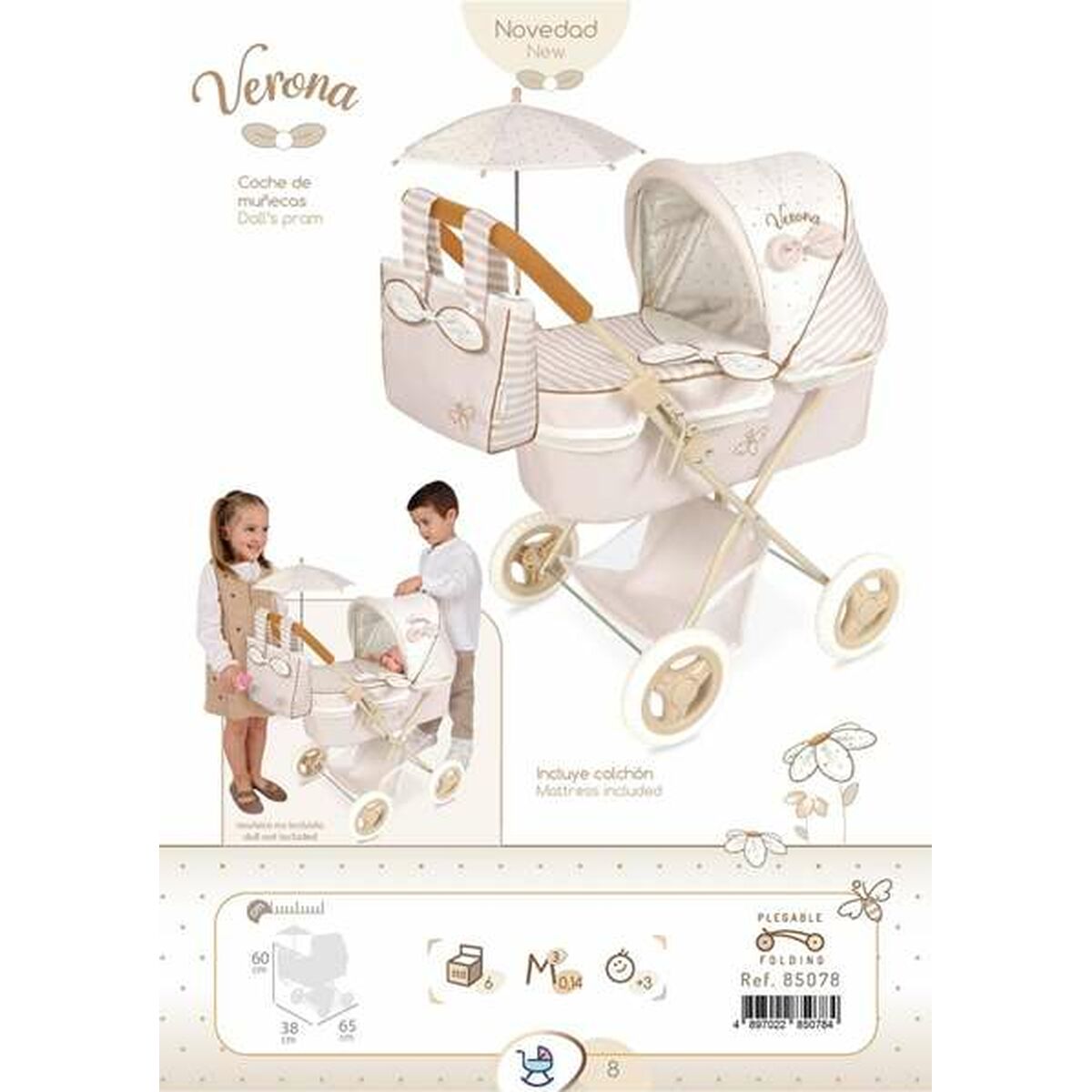 Cărucior pentru Păpuși Decuevas Verona 38 x 65 x 60 cm - Jucarii si jocuri, Păpuși și accesorii