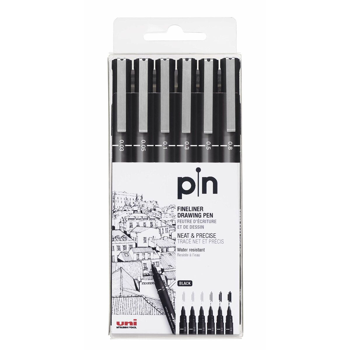Set de Carioci Uni-Ball PIN-200(S) Negru Multicolor 6 Piese - Birou și papetărie, Pixuri, creioane și articole de scris
