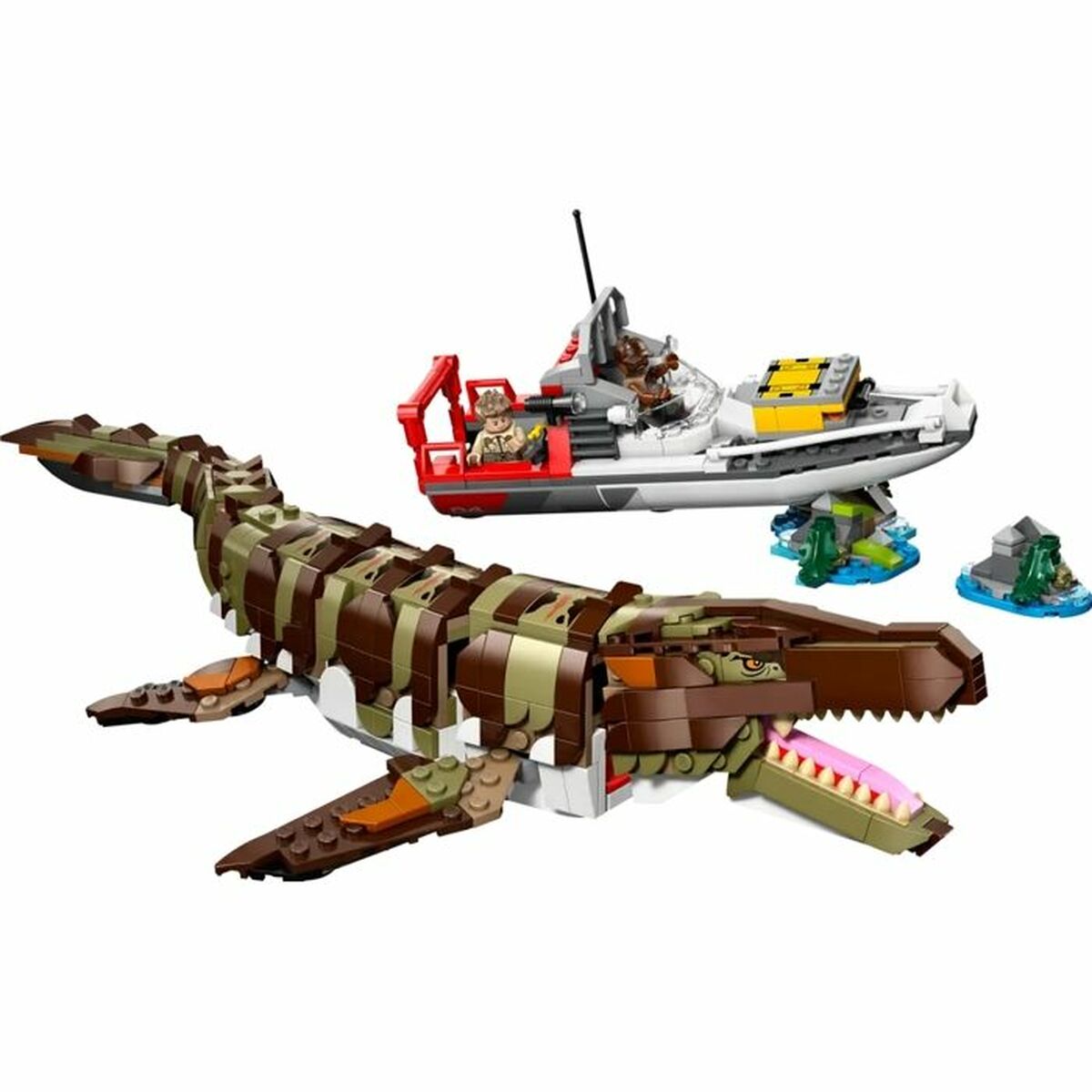 Set de Construcție Lego 76974 Jurassic World : Brick-Built Mosasaurus Boat Mission 858 Piese - Jucarii si jocuri