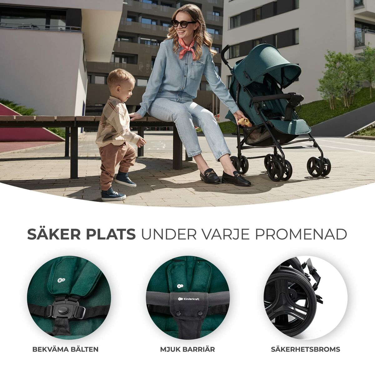 Cărucior de plimbat bebe Kinderkraft KSTIK000GRE0000 Verde 1 Piese - Bebelus, Cărucioare, scaune și accesorii