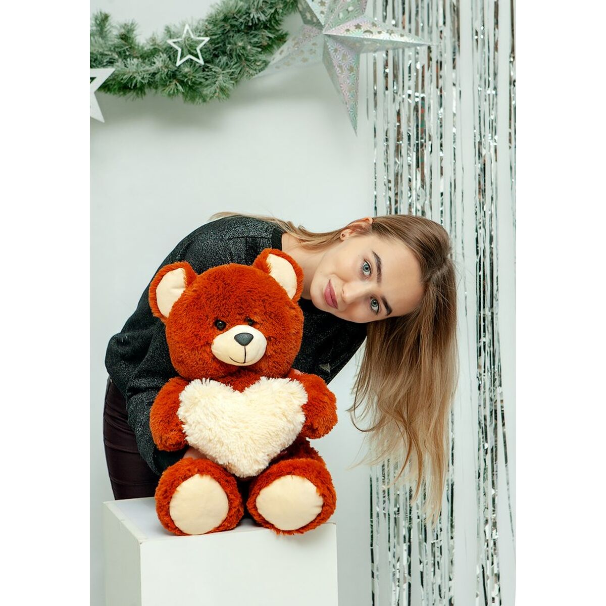 Urs de Pluș GO GIFT FRANK 50 BR Maro Flauș Inimă 50 cm - Jucarii si jocuri, Jucării de pluș
