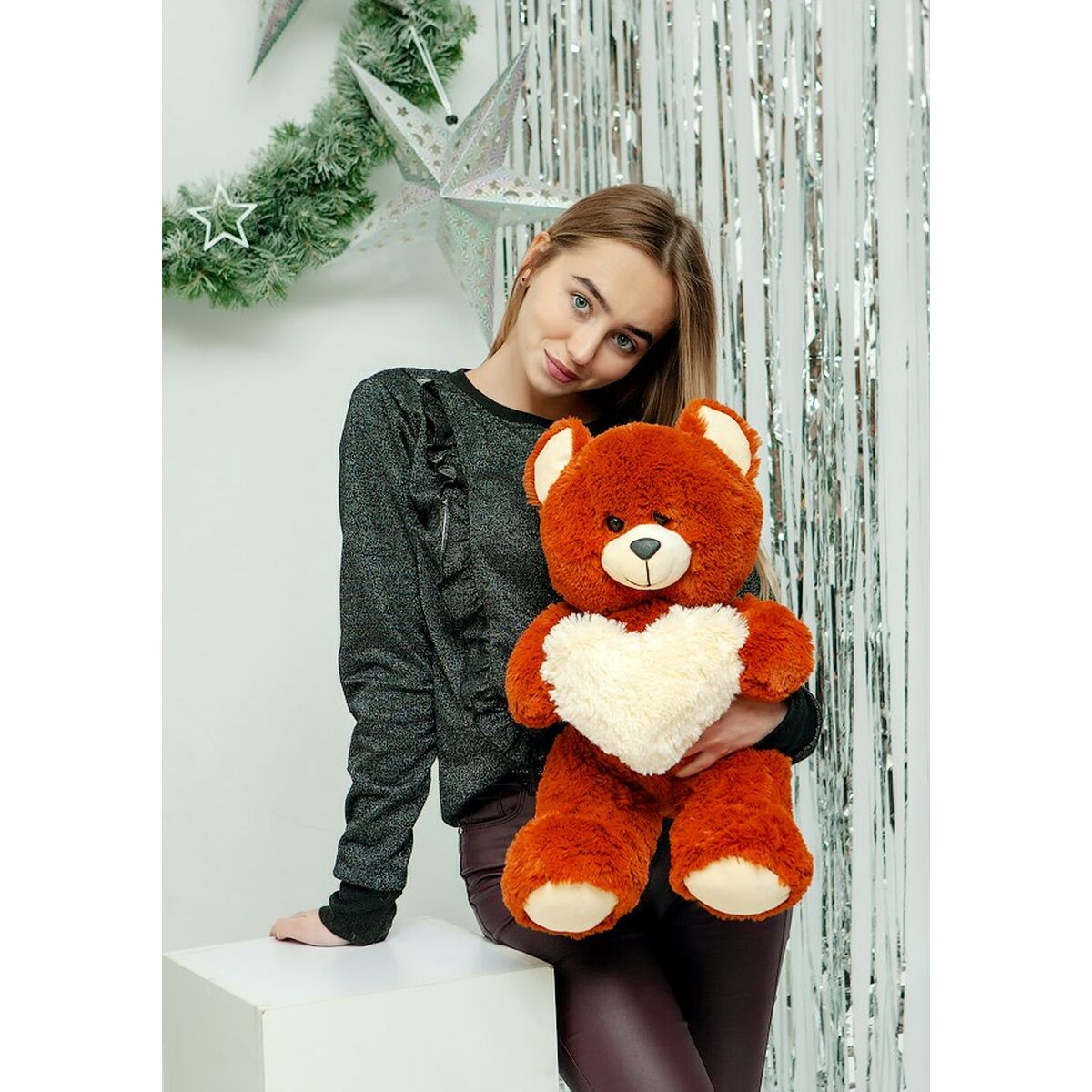 Urs de Pluș GO GIFT FRANK 50 BR Maro Flauș Inimă 50 cm - Jucarii si jocuri, Jucării de pluș