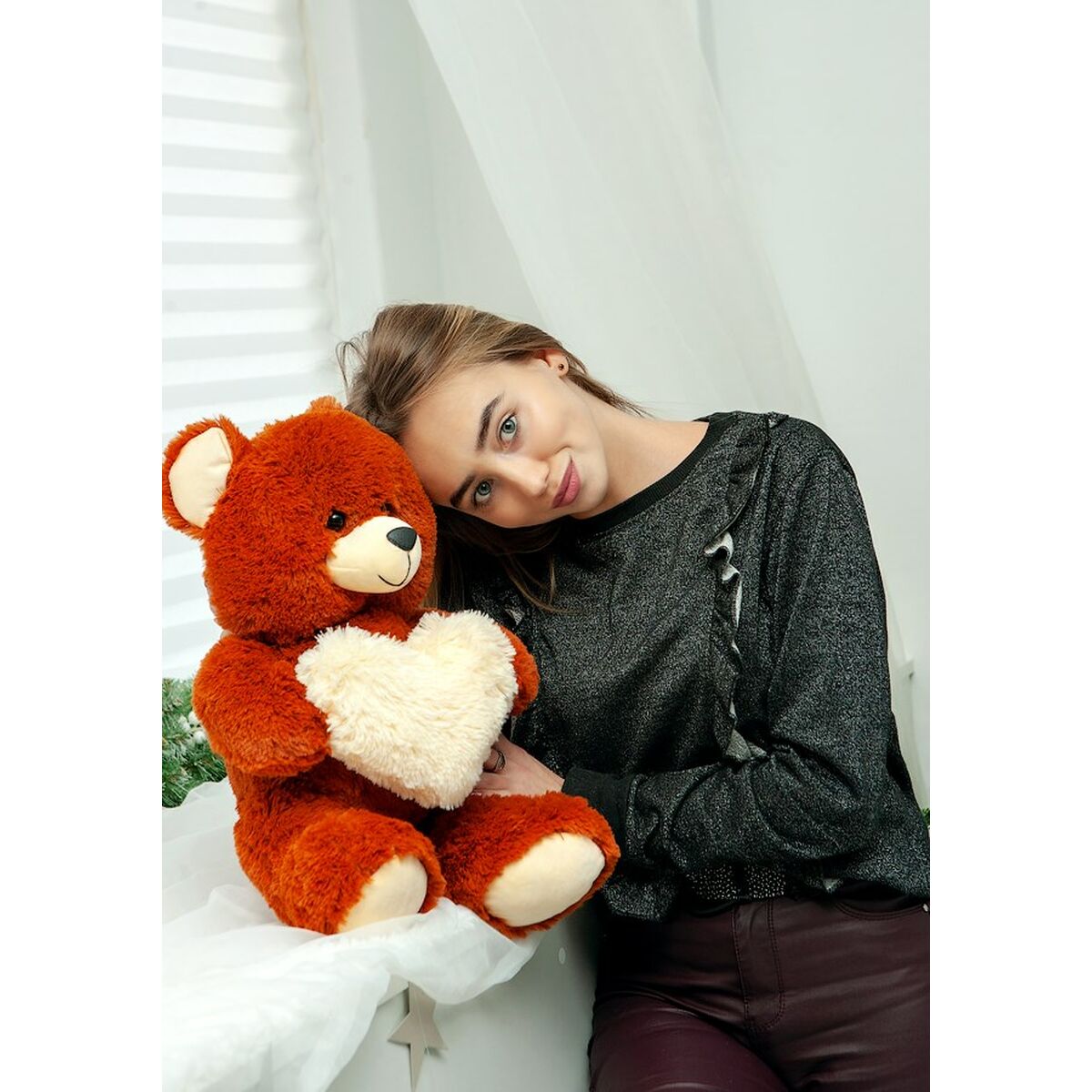 Urs de Pluș GO GIFT FRANK 50 BR Maro Flauș Inimă 50 cm - Jucarii si jocuri, Jucării de pluș