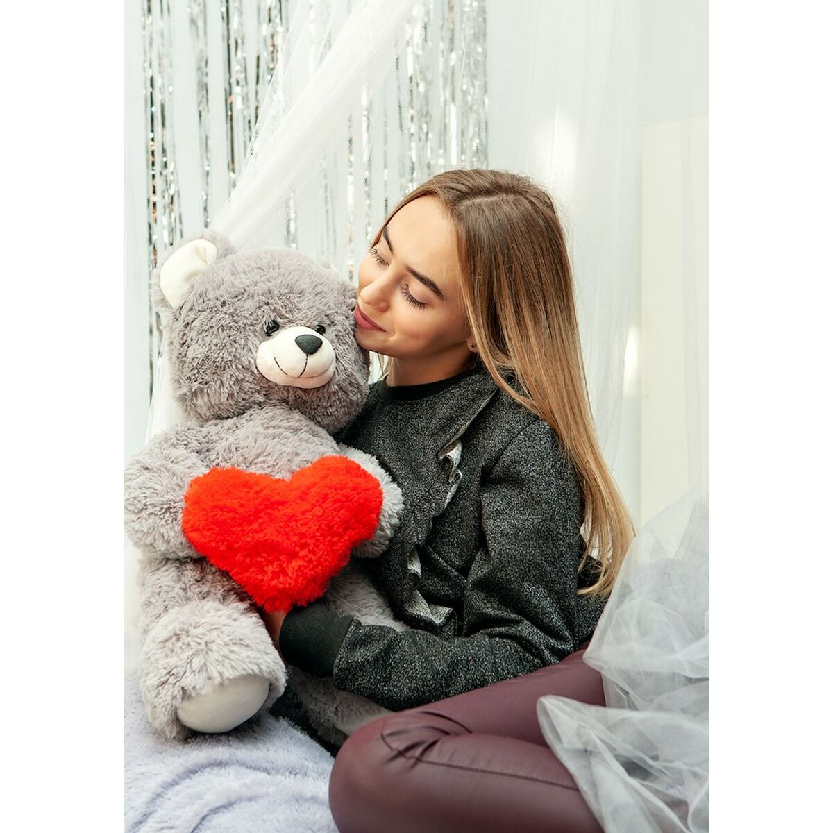 Urs de Pluș GO GIFT FRANK 50 GR Gri Flauș Inimă 50 cm - Jucarii si jocuri, Jucării de pluș