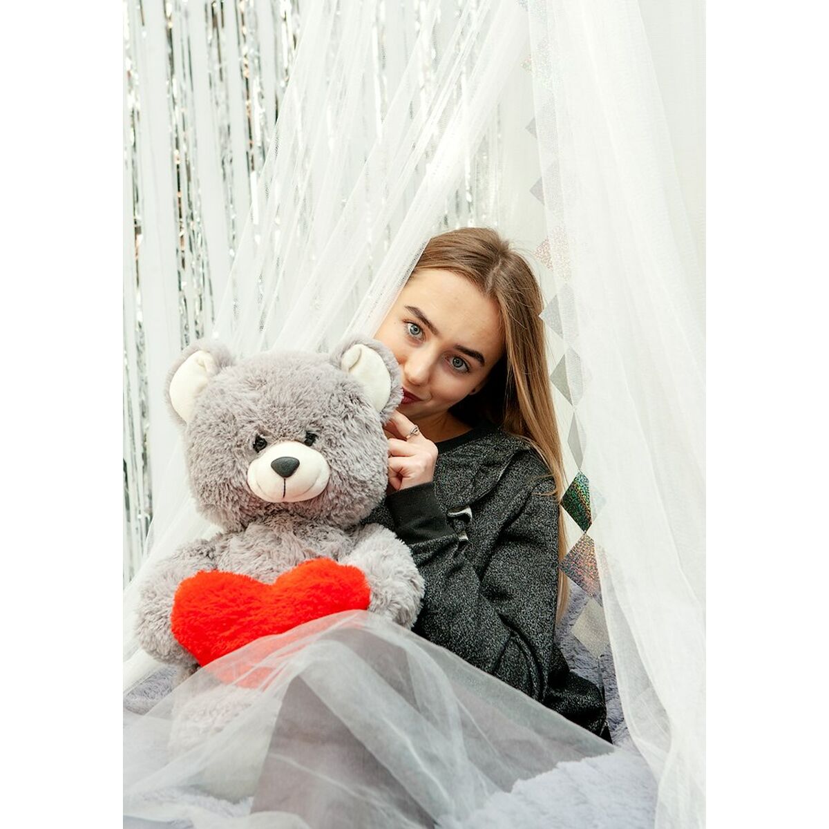 Urs de Pluș GO GIFT FRANK 50 GR Gri Flauș Inimă 50 cm - Jucarii si jocuri, Jucării de pluș