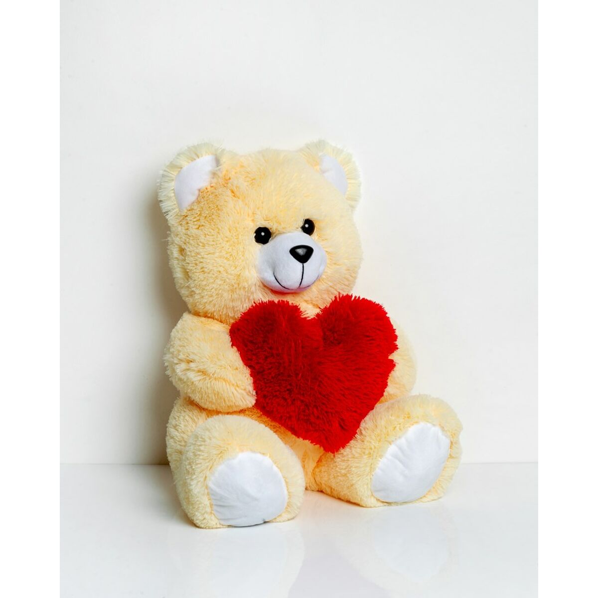 Urs de Pluș GO GIFT FRANK 50 CR Crem Flauș Inimă 50 cm - Jucarii si jocuri, Jucării de pluș