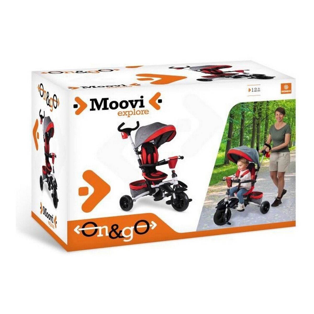 Triciclu Mondo On & Go Moovi Explore Roșu Convertible Pliabil Scaun rotativ - Jucarii si jocuri, În aer liber și sport