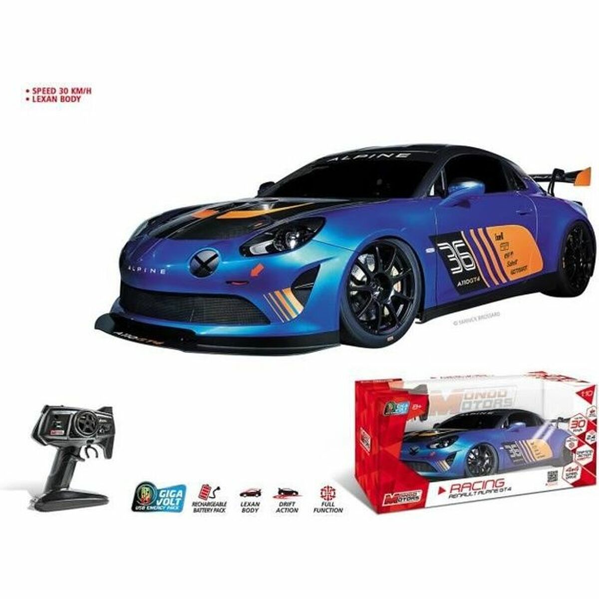 Mașină Radio Control Mondo Alpine A110 GT4 R / C 1:10 Turquoise - Jucarii si jocuri, Vehicule