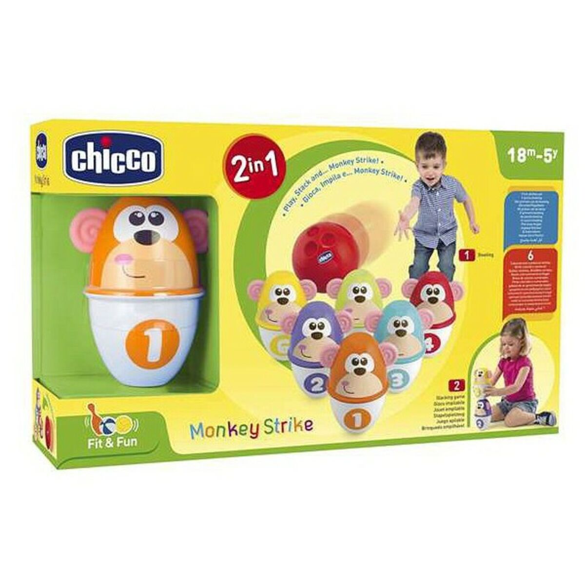 Joc de Popice Monkey Strike Chicco (7 pcs) - Bebelus, Jucăriile copilăriei timpurii