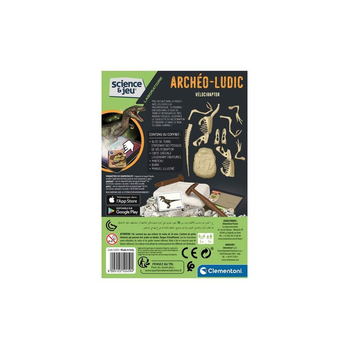 Dinozaur Clementoni Archéo Ludic Vélociraptor - Jucarii si jocuri, Învățare și educație