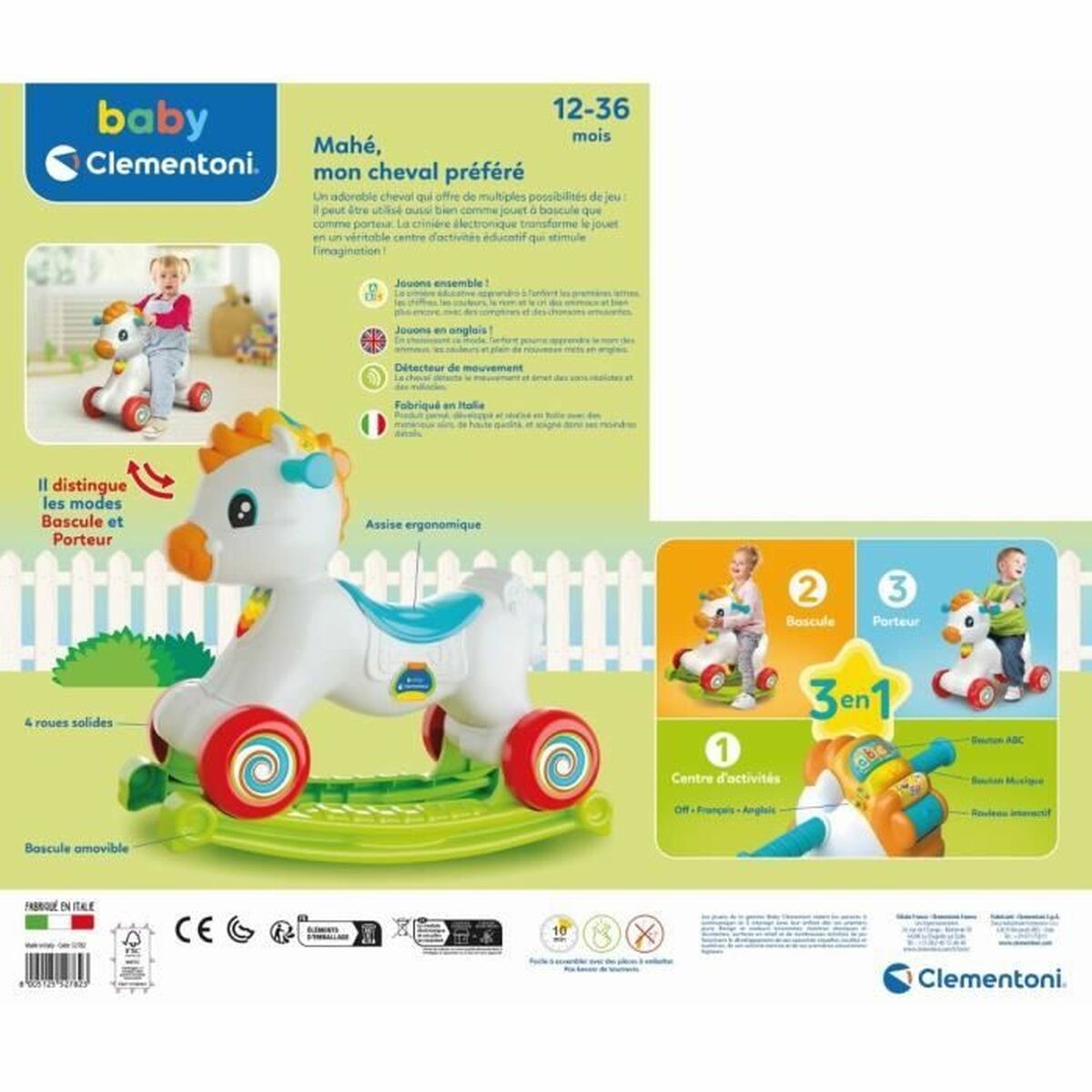 Cal Balansoar Clementoni Rocking horse and wheels (FR) - Jucarii si jocuri, Jucării de pluș