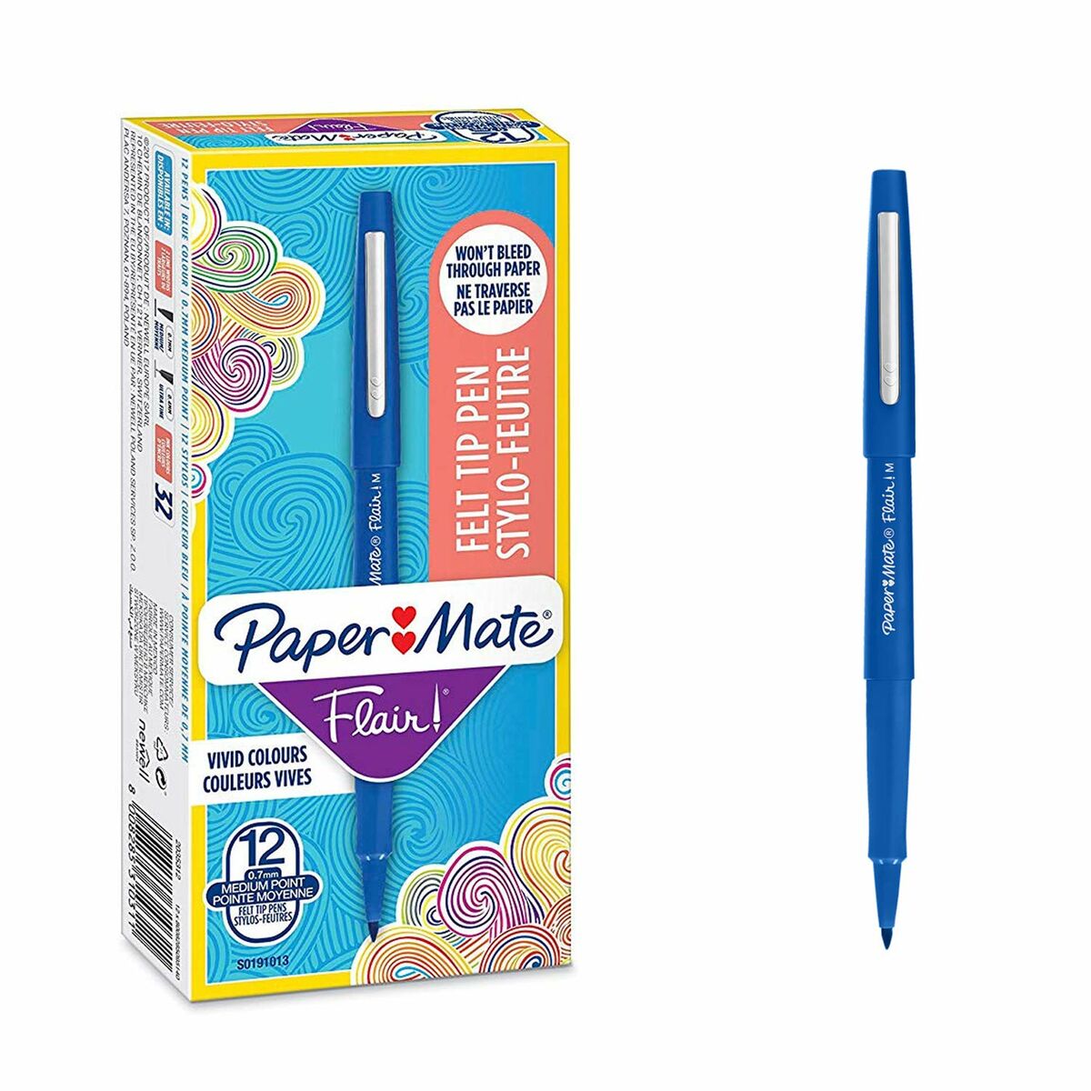 Carioci Paper Mate Flair! M Albastru (12 Unități) - Birou și papetărie, Pixuri, creioane și articole de scris