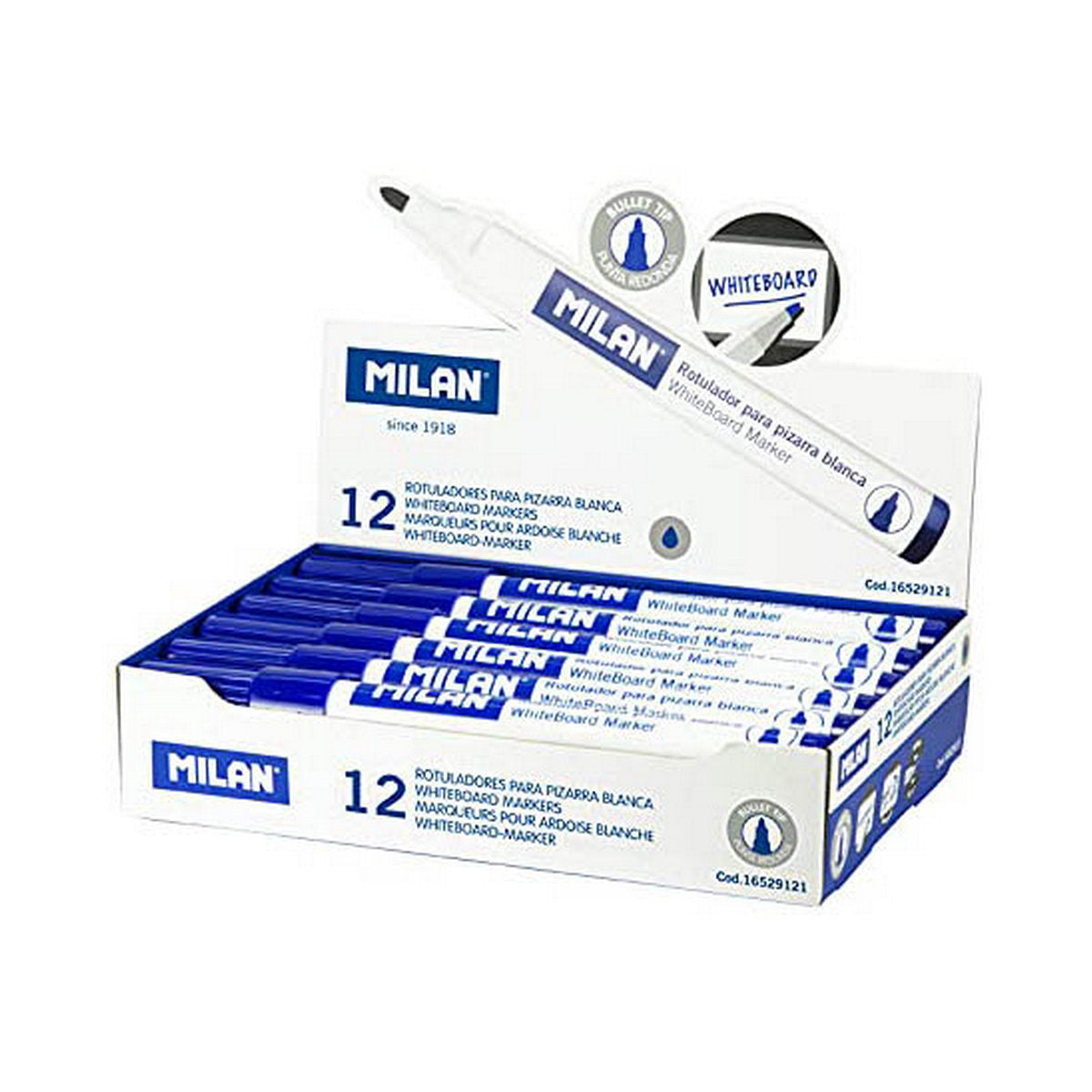 Carioci Milan Tablă albă 12 Unități Albastru PVC - Birou și papetărie, Pixuri, creioane și articole de scris