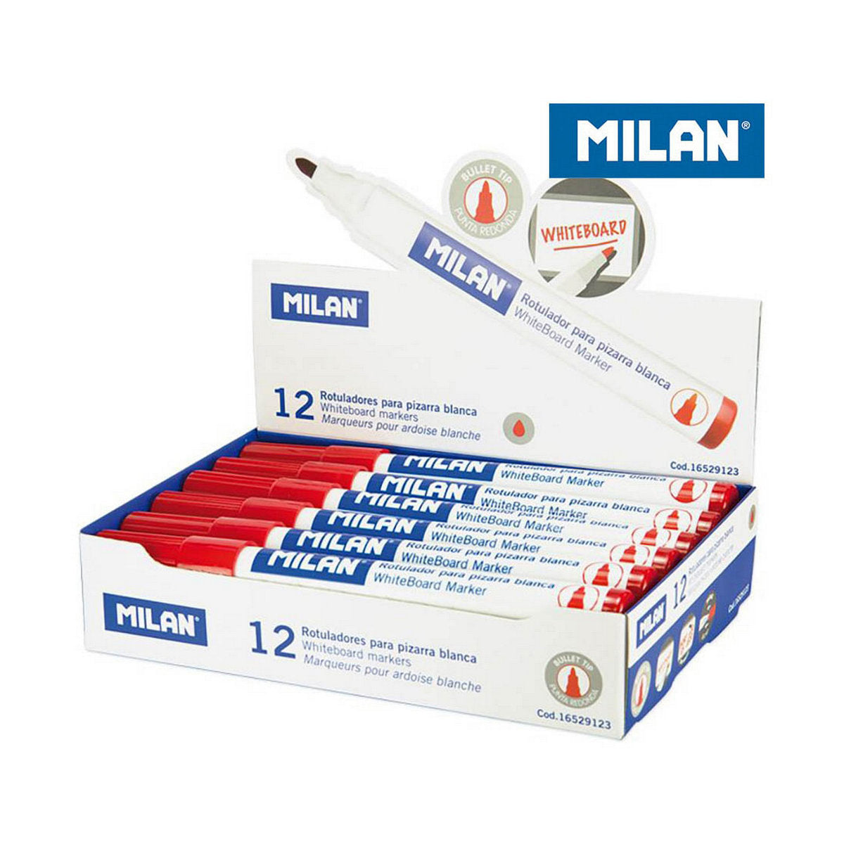 Carioci Milan Tablă albă 12 Unități Roșu PVC - Birou și papetărie, Pixuri, creioane și articole de scris