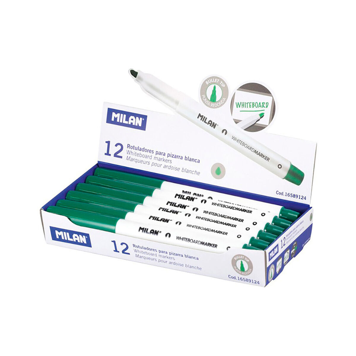 Carioci Milan Tablă albă 12 Unități Verde PVC - Birou și papetărie, Pixuri, creioane și articole de scris