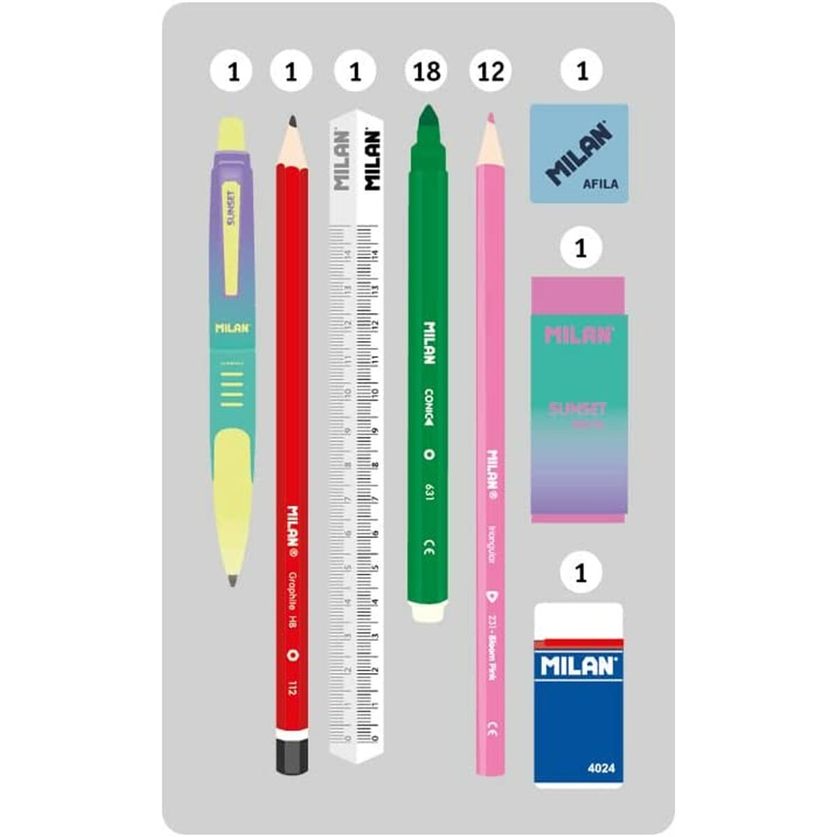 Creion dublu Milan Sunset Negru Roz 34 Piese 19,5 x 13 x 5 cm - Birou și papetărie, Material școlar și educațional