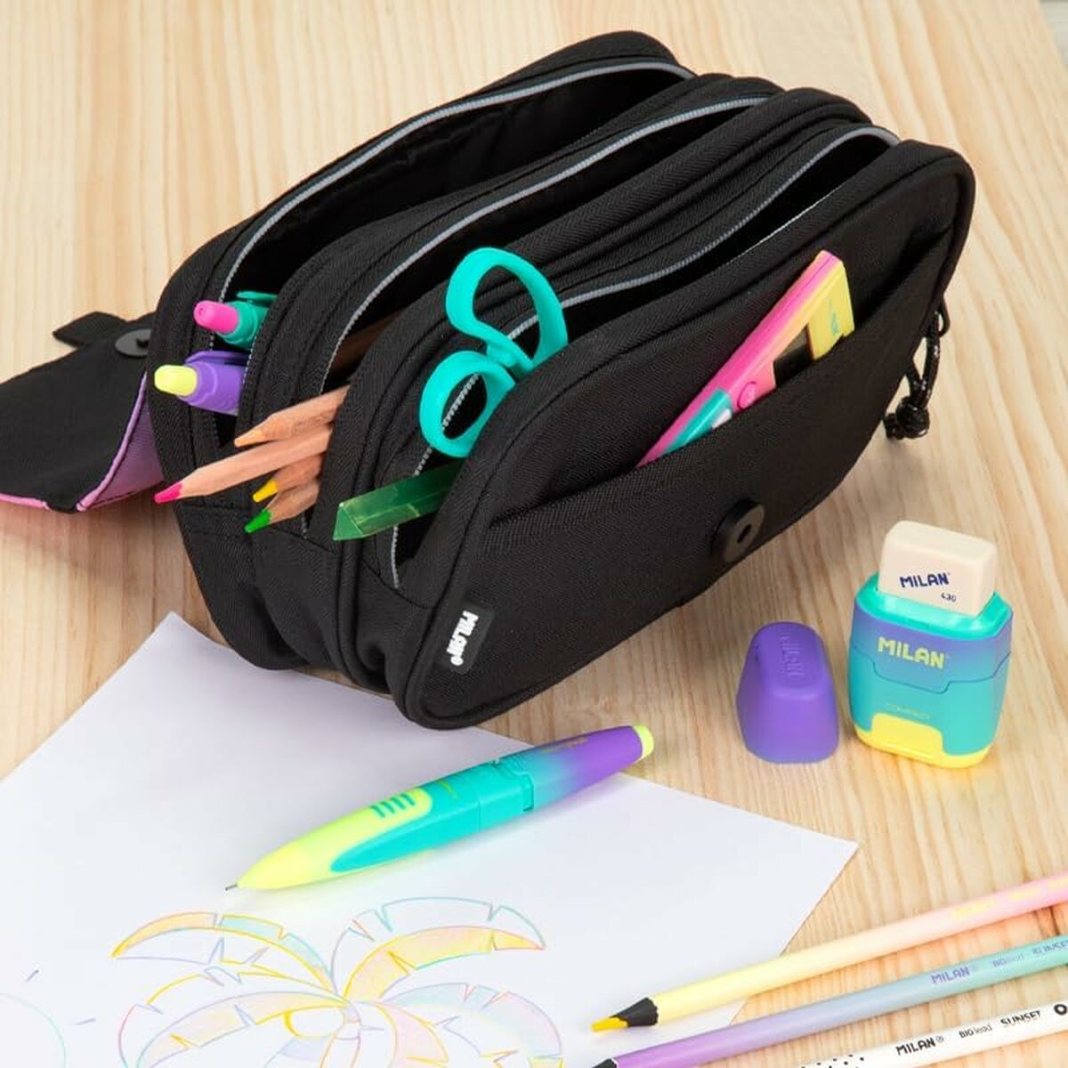 Penar Școlar Milan Sunset Negru 13 x 24 x 10 cm - Birou și papetărie, Material școlar și educațional