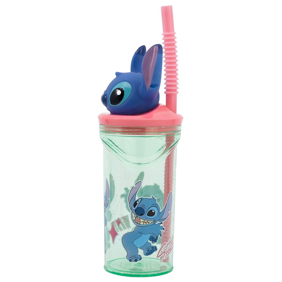 Pahar cu Pai Stitch Flowers 3D 360 ml - Acasă și bucătărie, Tacâmuri, veselă și sticlărie