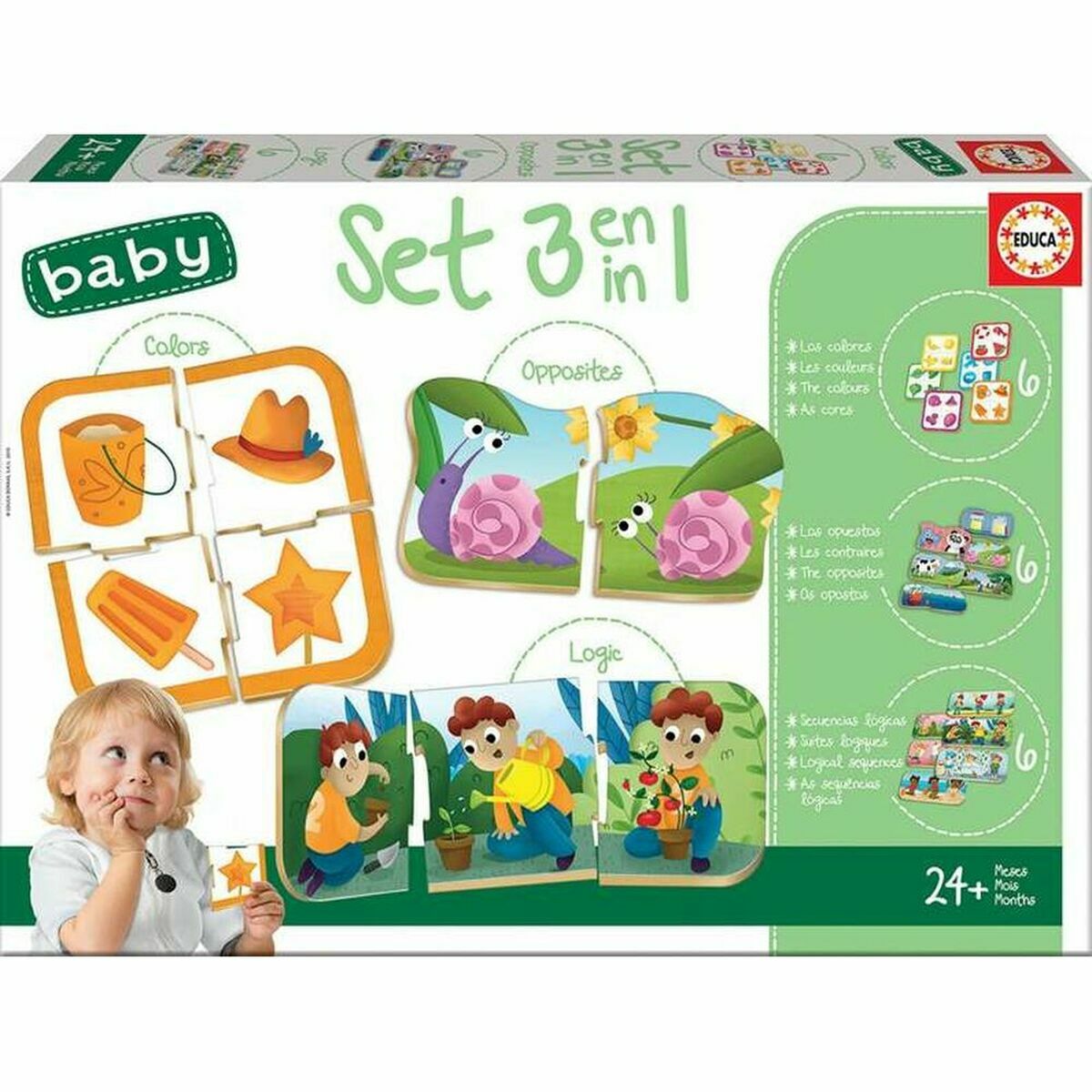 Puzzle Educa 3 în 1 - Bebelus, Jucăriile copilăriei timpurii