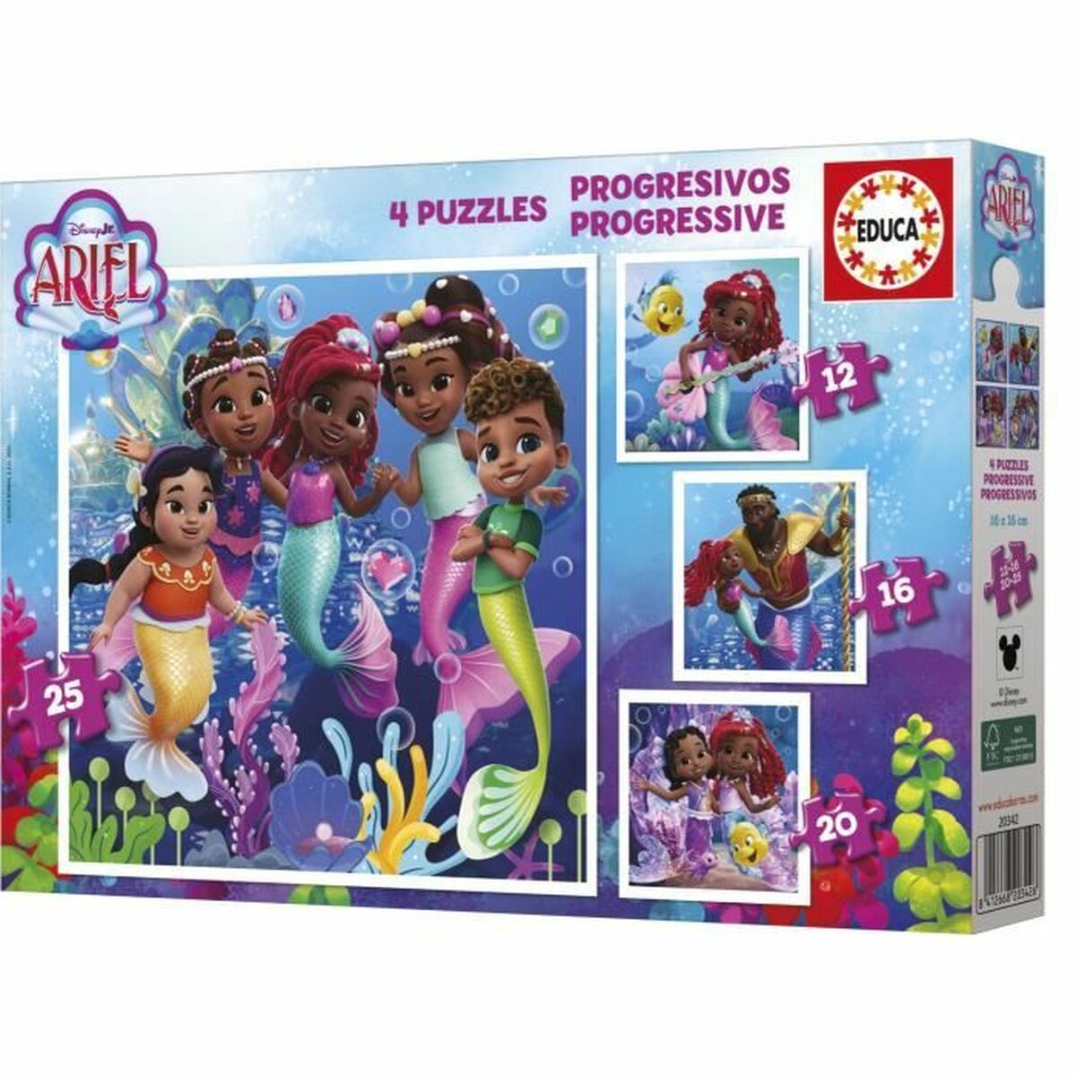 Set de 4 Puzzle-uri Educa Ariel 12 Piese 16 Piese 20 Piese 25 Piese - Jucarii si jocuri, Puzzle-uri și puzzle-uri