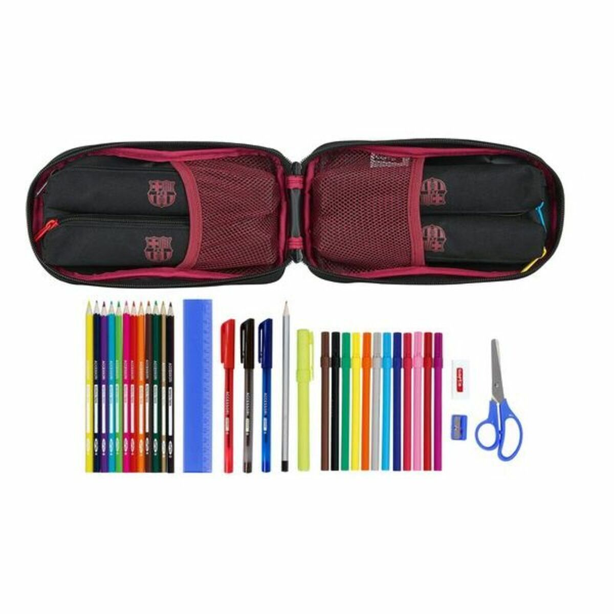 Cutie pentru creioane F.C. Barcelona Negru 12 x 23 x 5 cm (33 Piese) - Birou și papetărie, Material școlar și educațional