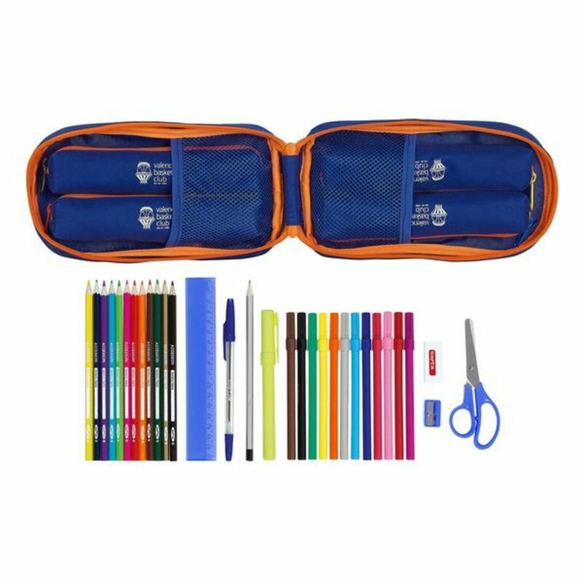 Cutie pentru creioane Valencia Basket M747 Albastru Portocaliu 12 x 23 x 5 cm (33 Piese) - Birou și papetărie, Material școlar și educațional