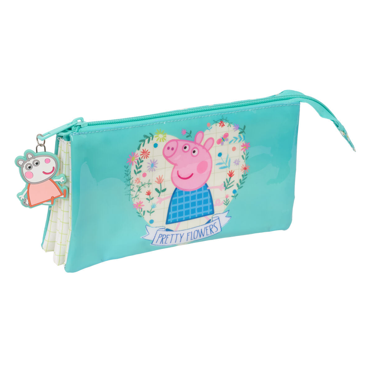 Penar triplu Peppa Pig Pretty flowers Galben Mentă 22 x 12 x 3 cm - Birou și papetărie, Material școlar și educațional