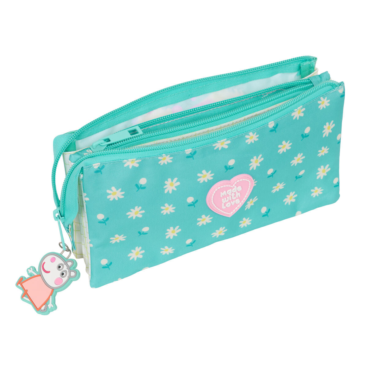 Penar triplu Peppa Pig Pretty flowers Galben Mentă 22 x 12 x 3 cm - Birou și papetărie, Material școlar și educațional