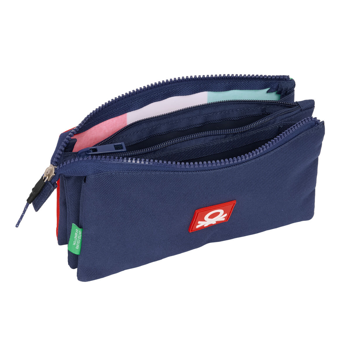 Penar triplu Benetton Flag Bleumarin 22 x 12 x 3 cm - Birou și papetărie, Material școlar și educațional